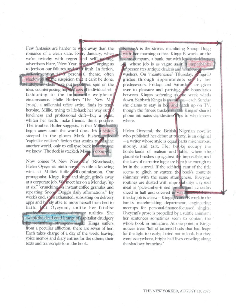 an erasure poem, spelling out: swap the dead-eyed liturgy of / doomed / vision / with / shadow / acts / wild / and / improbable