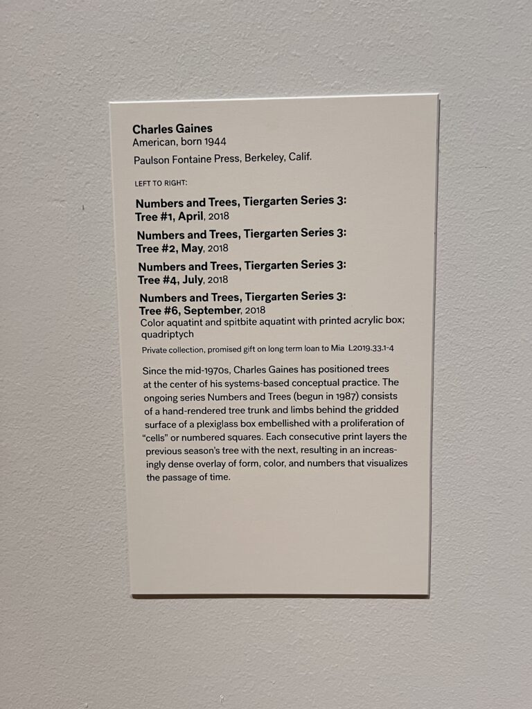 text: Charles Gaines
Numbers and Trees: Tiergarten Series 3: Tree #1, #2, #4, #6